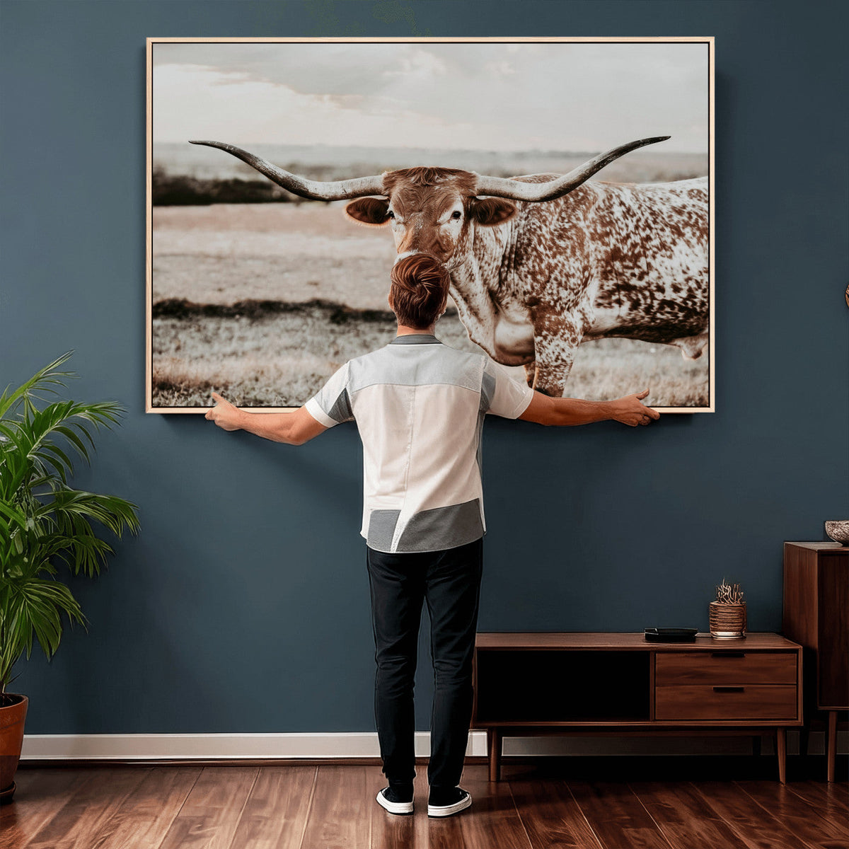 Texas Longhorn Bull Rustic Wall Art Canvas Print