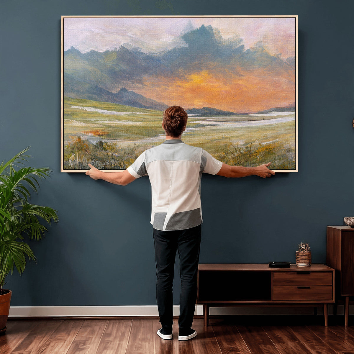 Mountain Sunset Wall Art Canvas Print Vintage Landscape