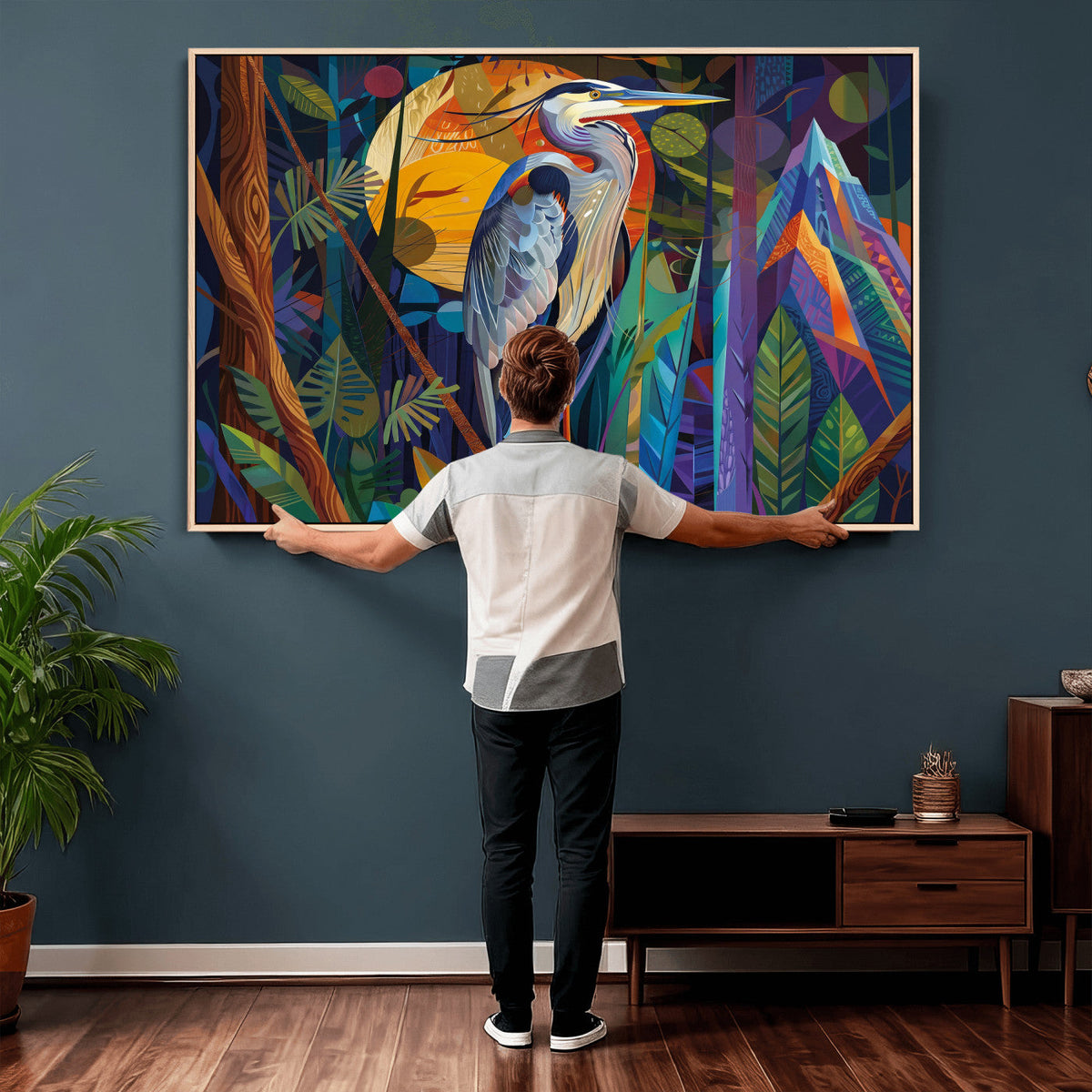 Colorful Heron Wall Art Canvas Print Tropical Bird Abstract