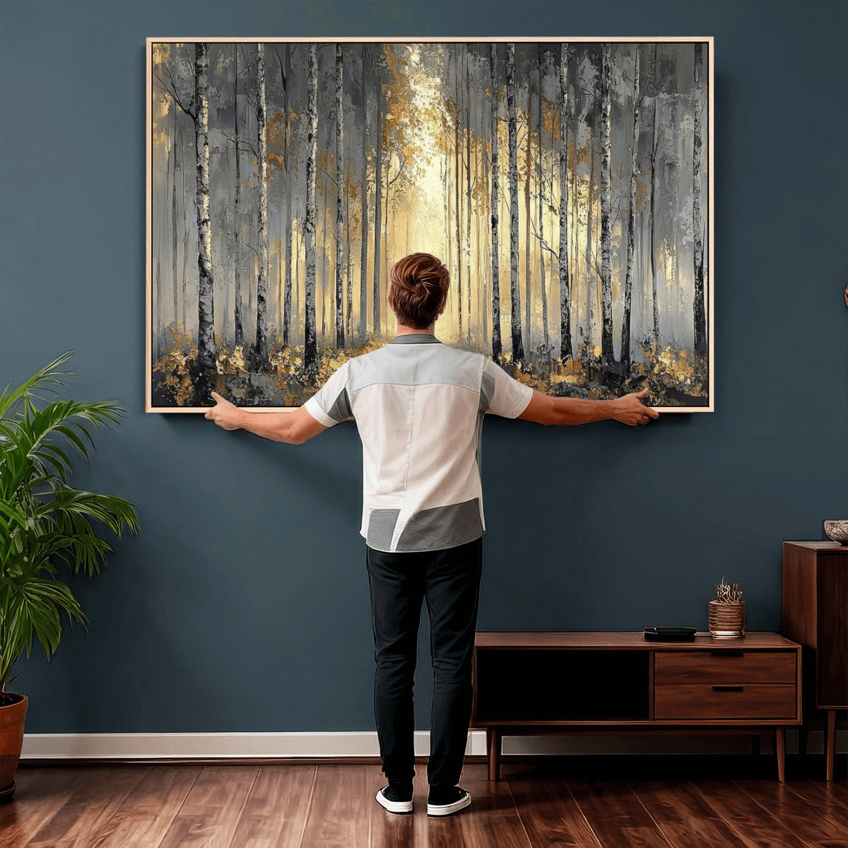 Abstract Birch Forest Wall Art Canvas Print – Modern Neutral