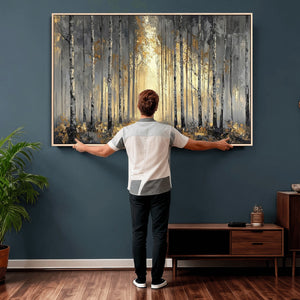Abstract Birch Forest Wall Art Canvas Print – Modern Neutral