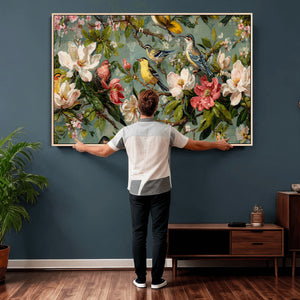 Vintage Birds and Flowers Wide Wall Art: Extra Large