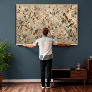 Vintage Birds and Flowers Wall Art Canvas Print, Botanical