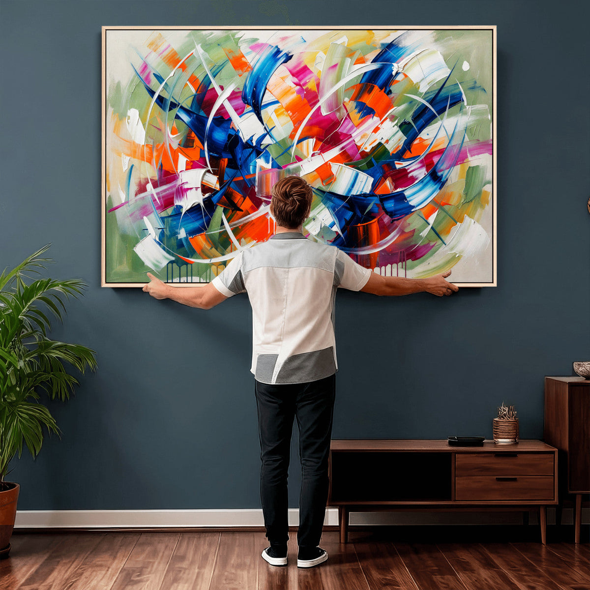 Geometric Abstract Wall Art Canvas Print, Orange Blue