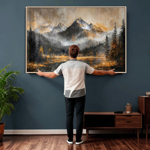 Mountain Lake Canvas Wall Art — Rustic Forest Landscape