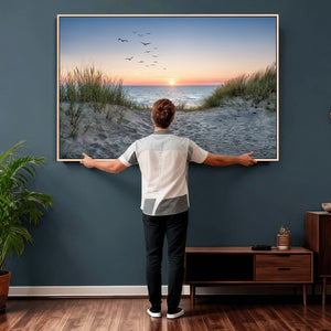 Sandy Dune Path Sunset Canvas Wall Art — Seagulls Beach
