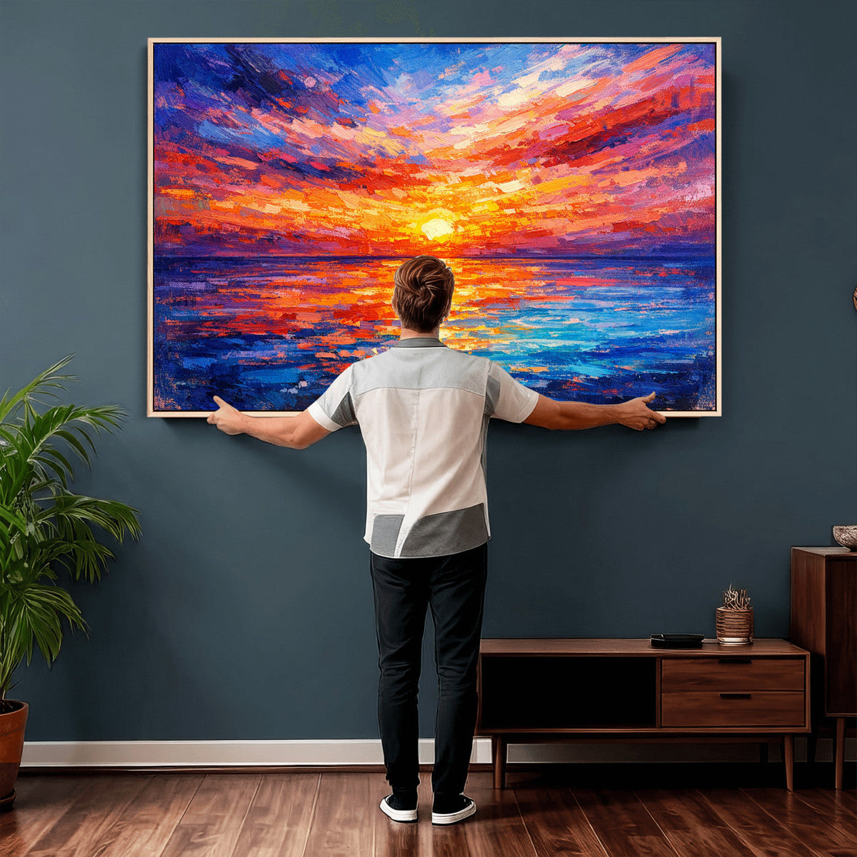 Colorful Knife Ocean Sunset Canvas — Orange Pink Teal