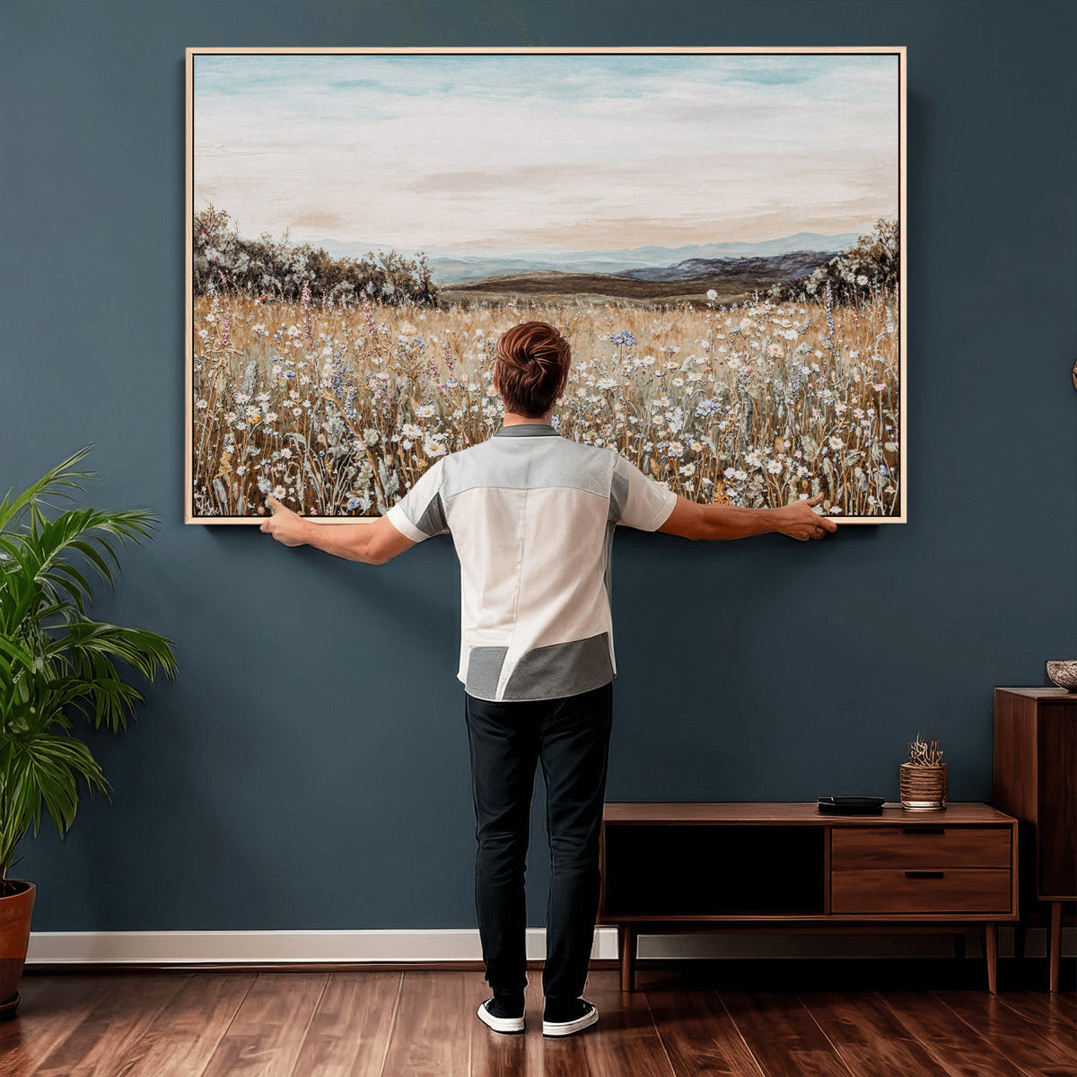 Neutral Wildflower Field Canvas Wall Art — Beige Earth Tone