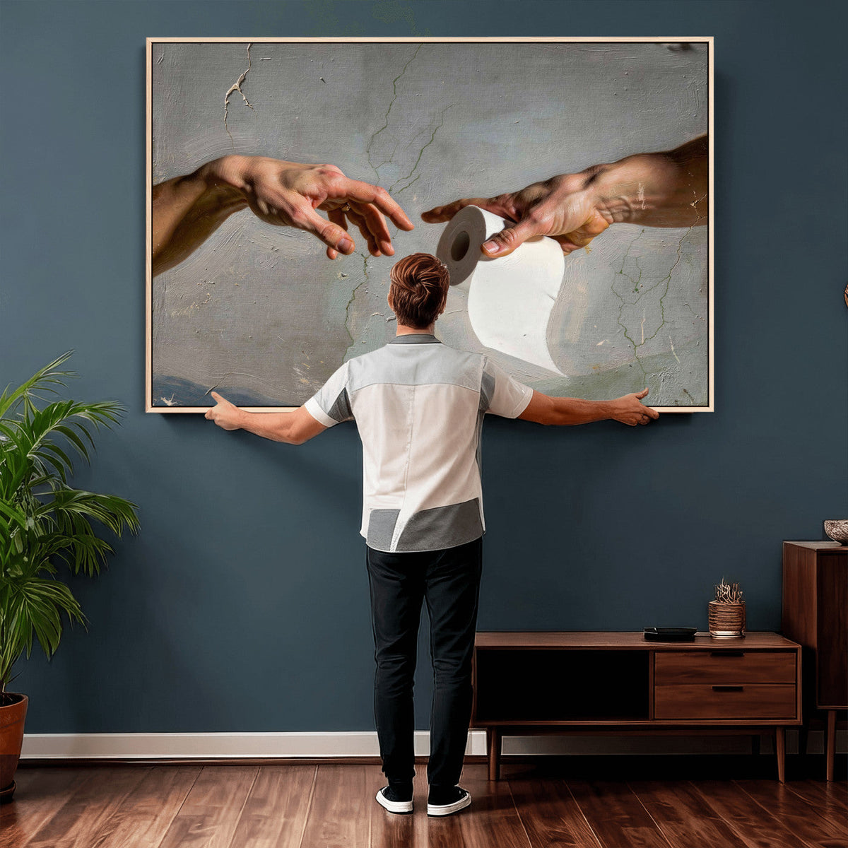 Funny Bathroom Wall Art Canvas, Creation of Toilet Paper