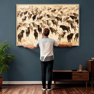 Texas Longhorn Sepia Canvas Wall Art, Western Cattle