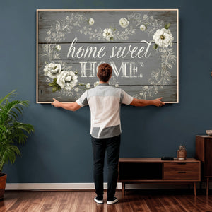 Home Sweet Home Wall Art Canvas Print, Floral Farmhouse