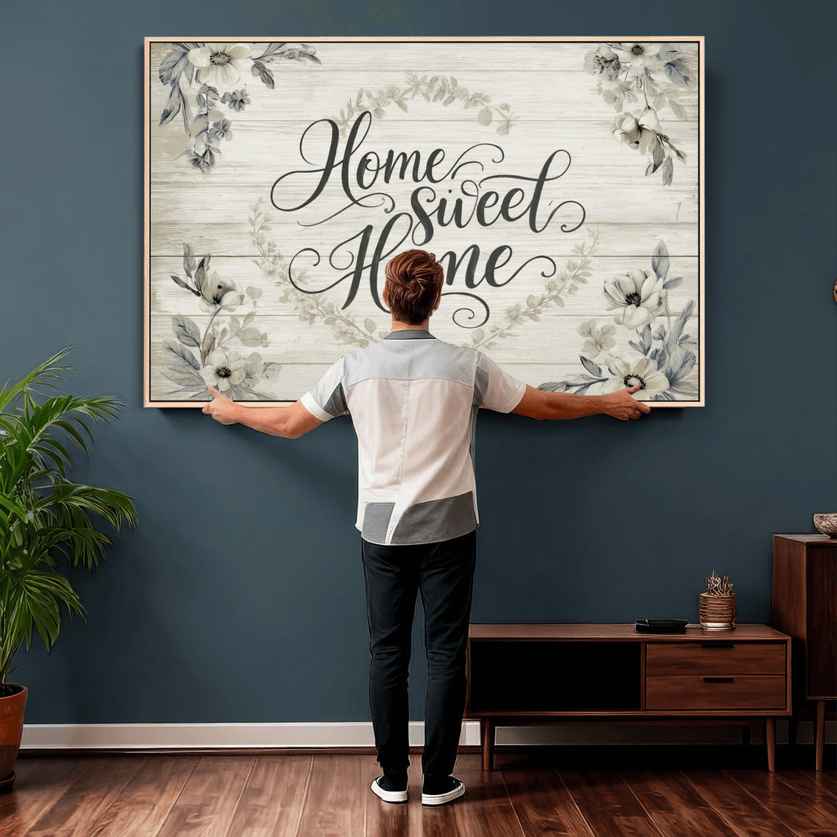 Home Sweet Home Wall Art Canvas Print, Floral Farmhouse