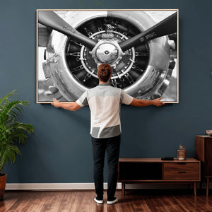 Vintage Propeller Plane Wall Art Canvas Print, Black and