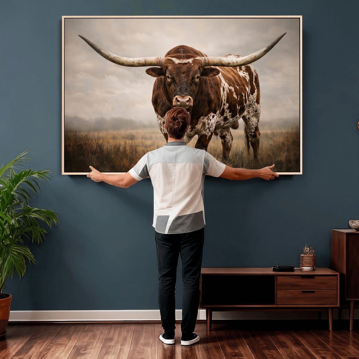 Texas Longhorn Canvas Wall Art Western Bull Desert Moody