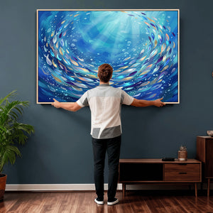 School of Fish Canvas Print | Blue Ocean Underwater Wall Art