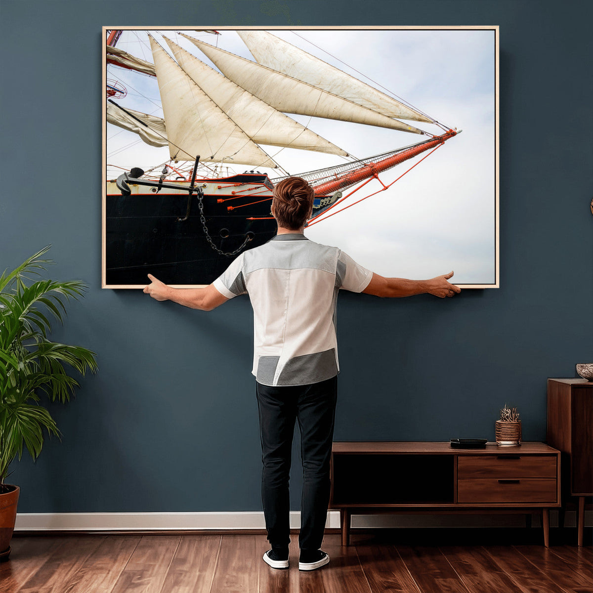 Sailboat Wall Art Canvas Print, Vintage Ship Bow Framed