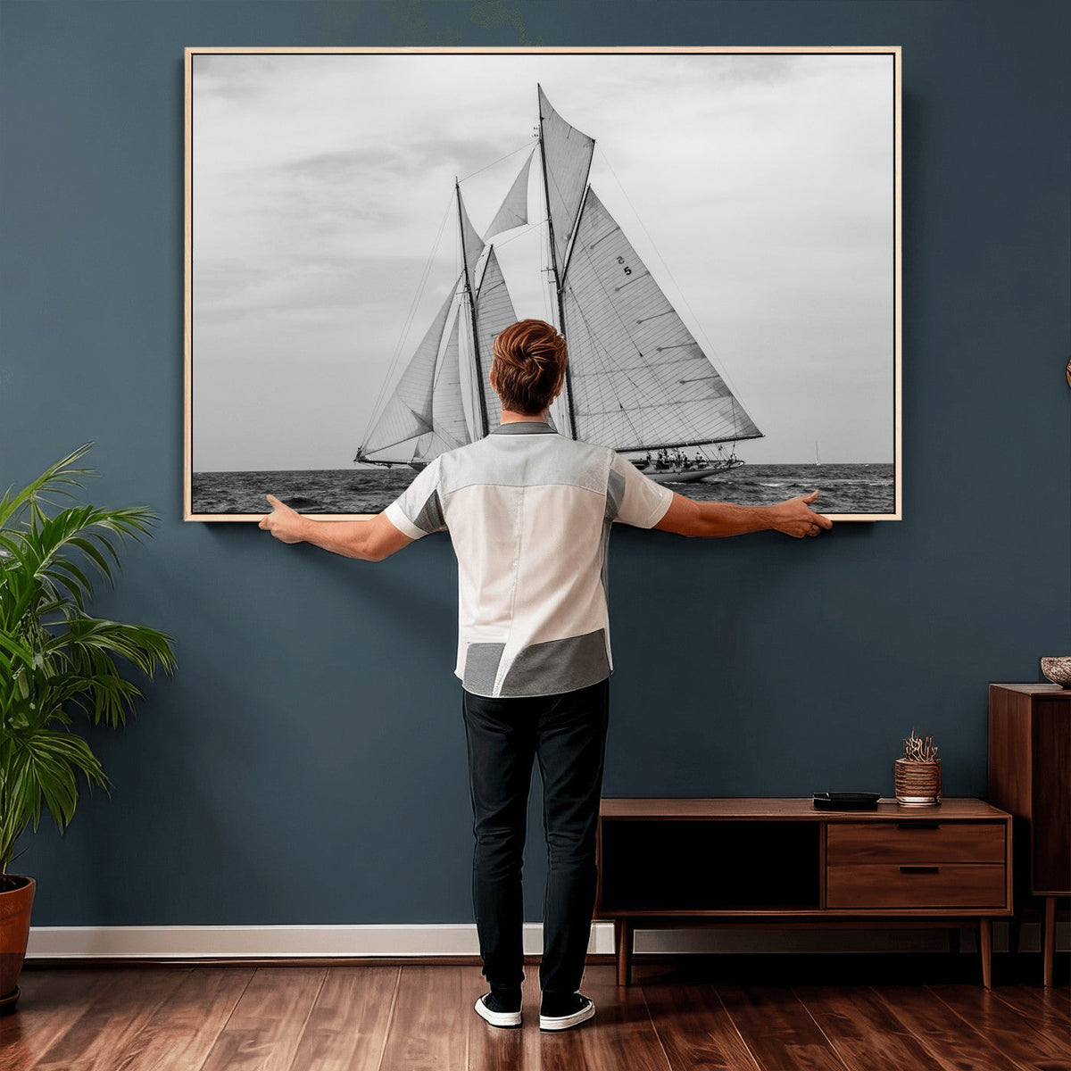 Vintage Sailboat Wall Art Canvas Print, Black and White