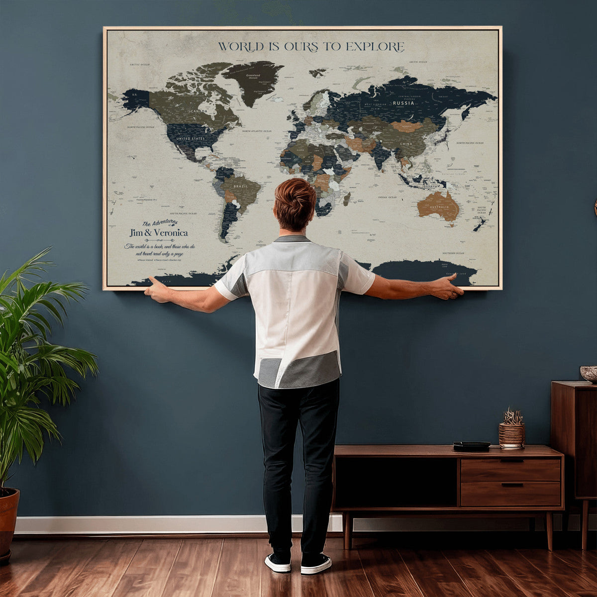 Custom Push Pin World Map Wall Art Canvas Print –