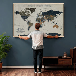 Custom Push Pin World Map Wall Art Canvas Print –