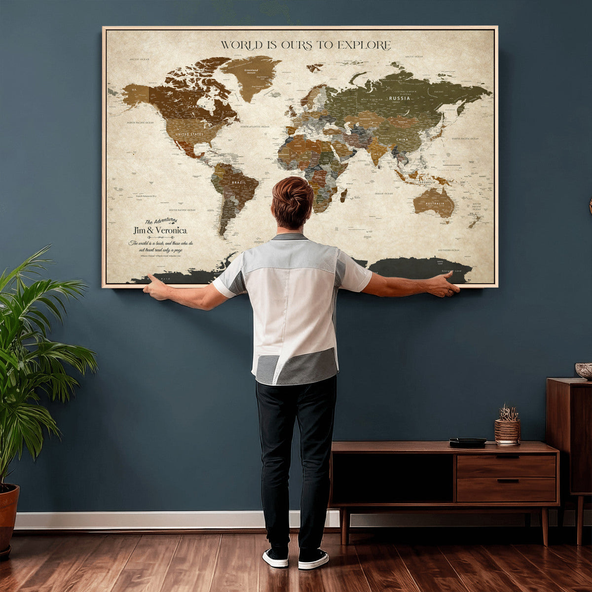 Custom Push Pin World Map Wall Art Canvas Print –