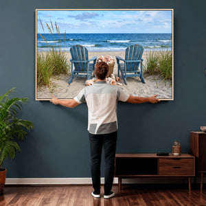 Large Beach Canvas Wall Art Coastal Adirondack Chairs Ocean