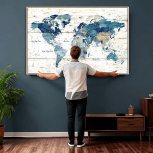 Watercolor World Map Canvas Wall Art Print – Abstract