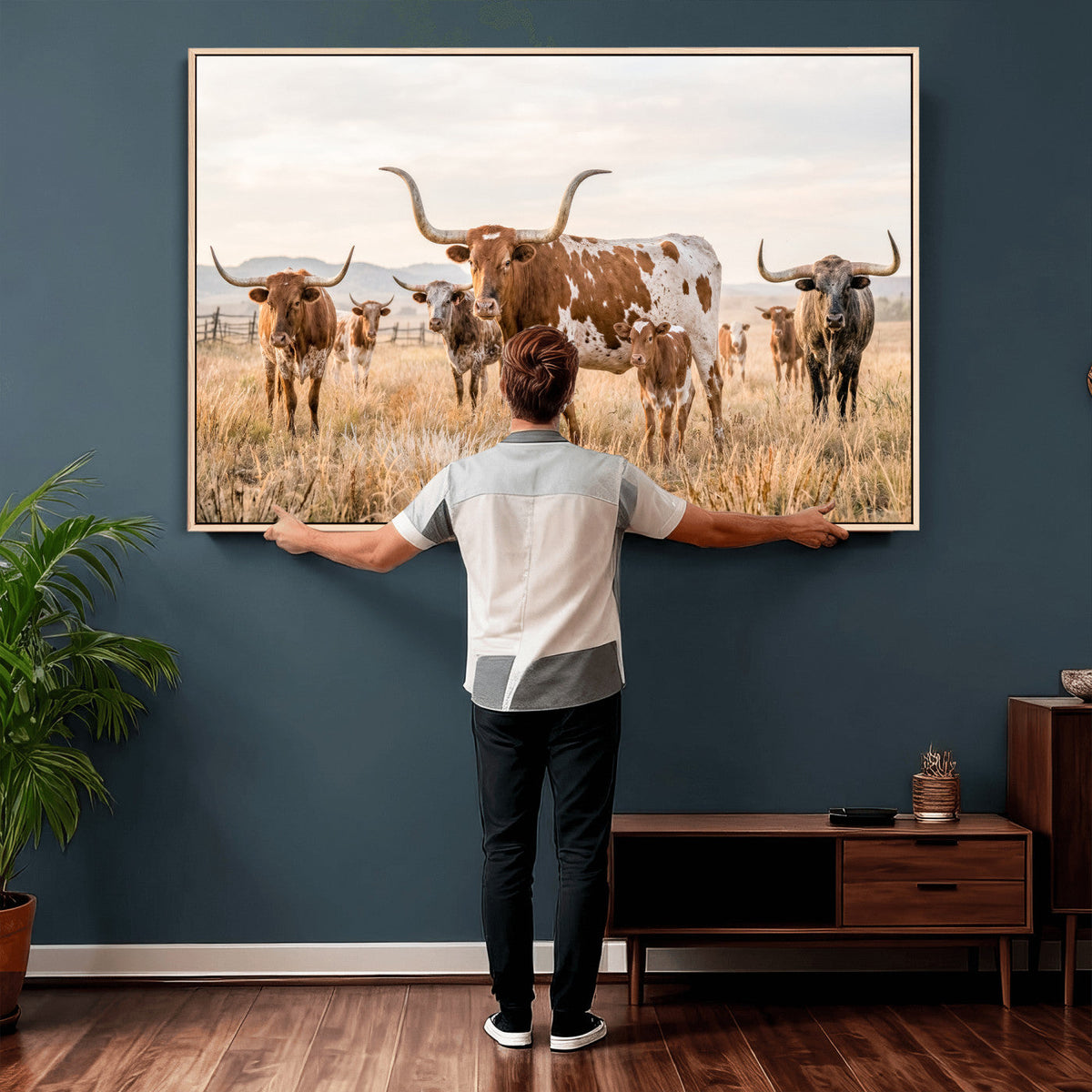 Texas Longhorn Canvas Wall Art, Rustic Farm Animal Photography Print, Farmhouse Country Decor, Western Ranch Art