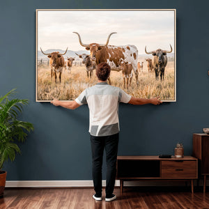 Texas Longhorn Canvas Wall Art, Rustic Farm Animal Photography Print, Farmhouse Country Decor, Western Ranch Art