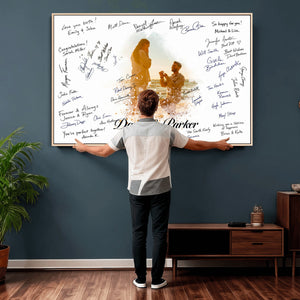 Wedding Guest Book Alternative Wall Art Canvas Print, Personalized Wedding Signature Poster, Custom Couple Photo Guestbook Canvas, Bridal Shower Reception Decor