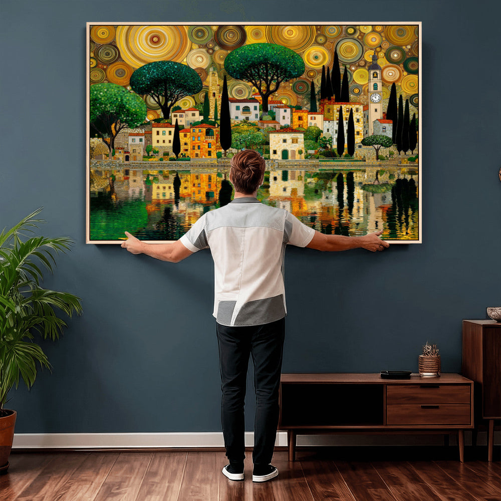 Gustav Klimt Golden Cityscape Wall Art Canvas Print,