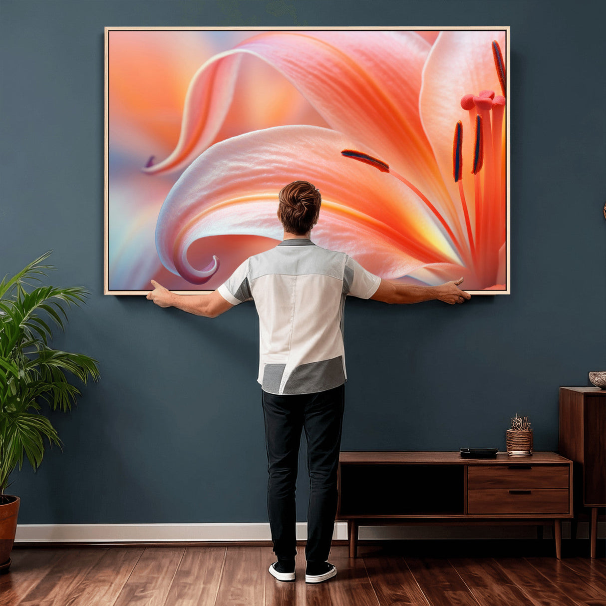 Peach Lily Canvas Wall Art, Coral Pink Flower Macro Photo Print, Botanical Bedroom Decor, Soft Floral Photography, Living Room Wall Art