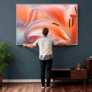 Peach Lily Canvas Wall Art, Coral Pink Flower Macro Photo Print, Botanical Bedroom Decor, Soft Floral Photography, Living Room Wall Art