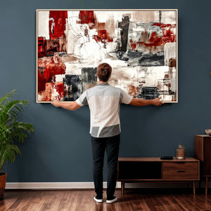 Blue Teal Abstract Canvas Wall Art, Modern Textured Painting Print, Navy Orange White Contemporary Art, Neutral Living Room Decor, Office Art