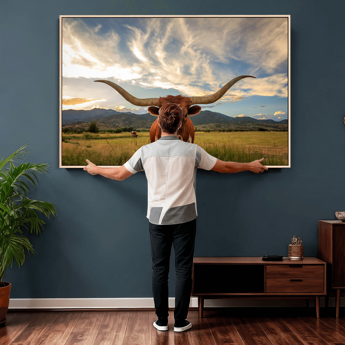 Texas Longhorn Canvas Wall Art – Majestic Triptych Animal