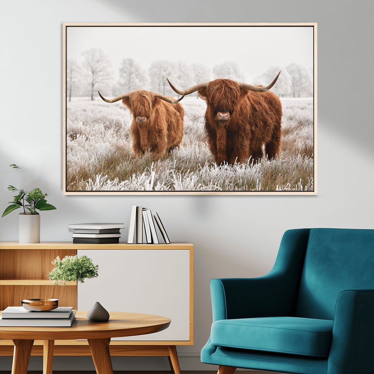 Longhorn Cattle Wall Art Canvas Print, Framed Farmhouse