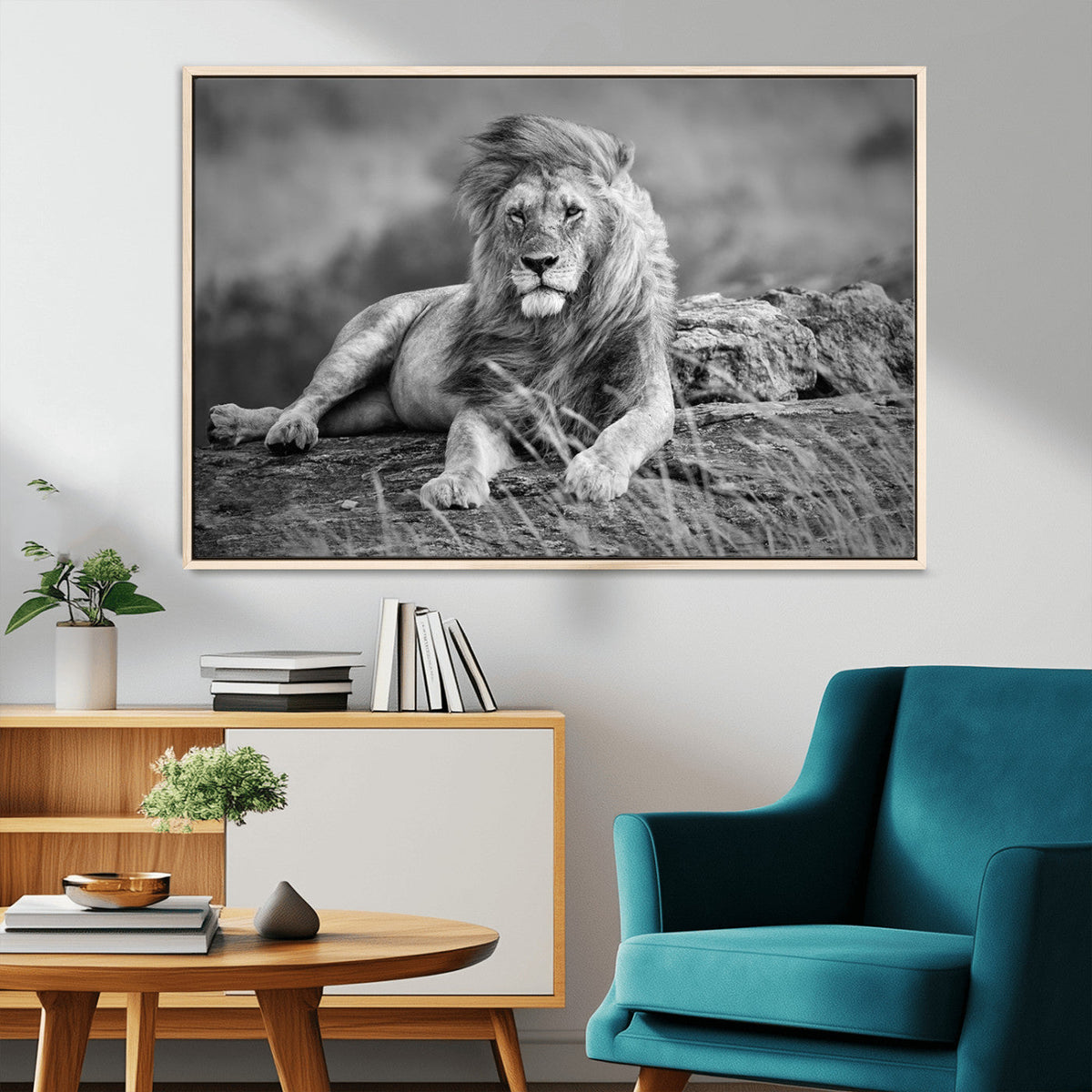 King Forest Lion Wall Art Canvas Print – Framed Majestic