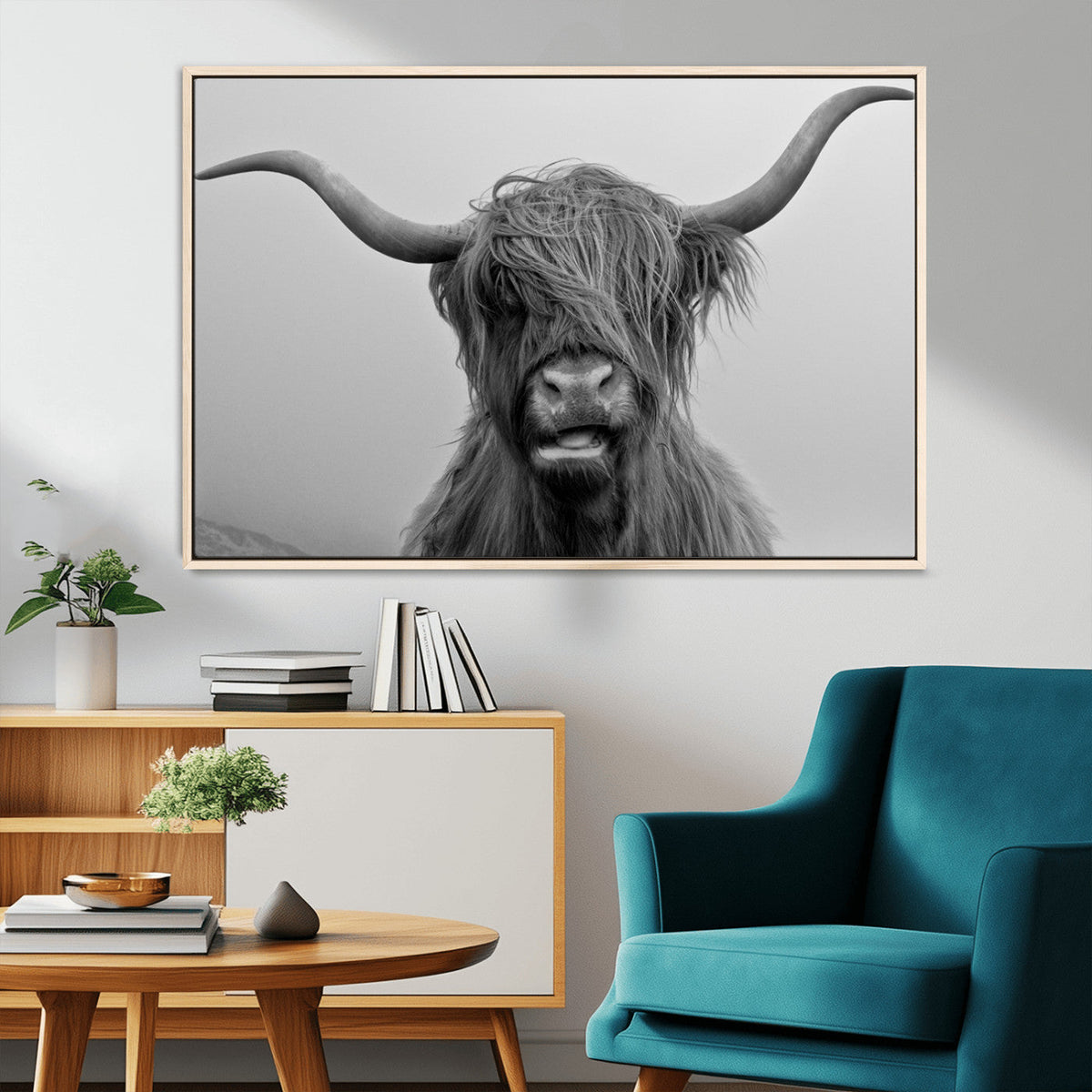 Texas Cow Wall Art Canvas, Texas Longhorn Cattle Canvas