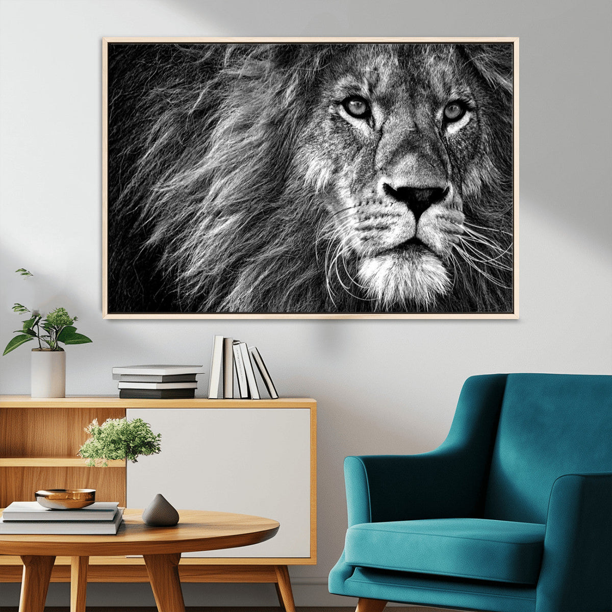 Black and White Lion Canvas Wall Art Print – Wildlife