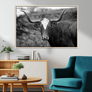 Western Home Wall Art Canvas Print, Framed Texas Longhorn