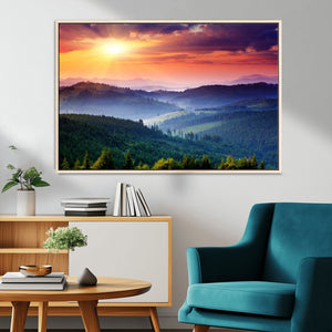 Mountain and Sunset Wall Art Canvas Print