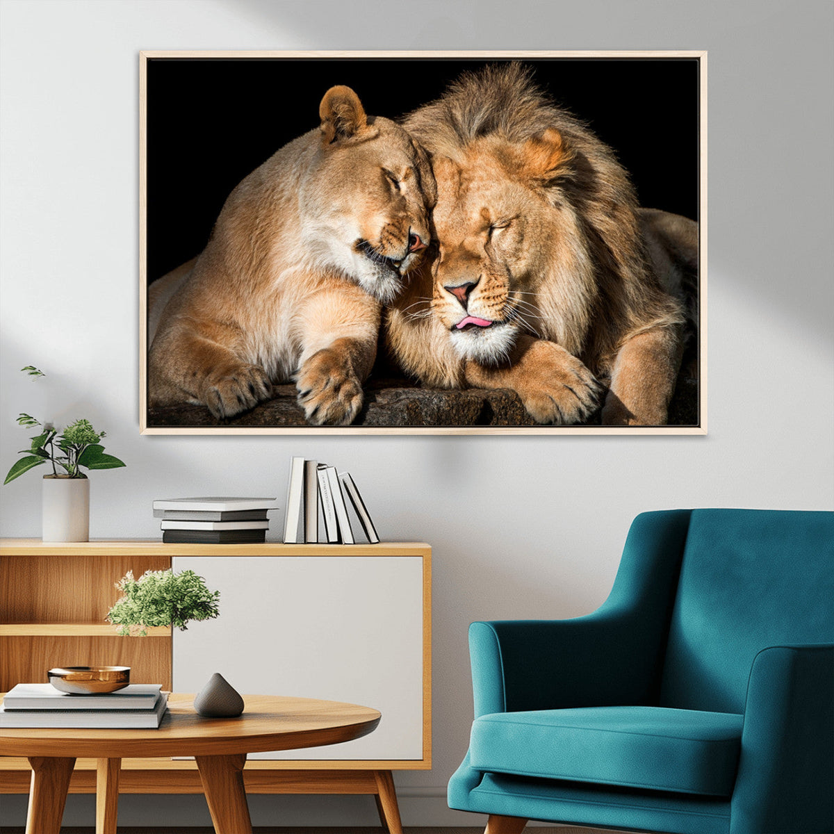 Lion and Lioness Wall Art Canvas Print – Framed African