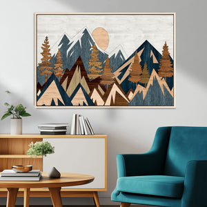 Abstract Wood Panel Effect Mountain Range Top Wall Art