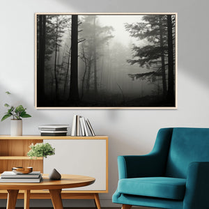 Misty Forest Wall Art Premium Canvas Print a Foggy and