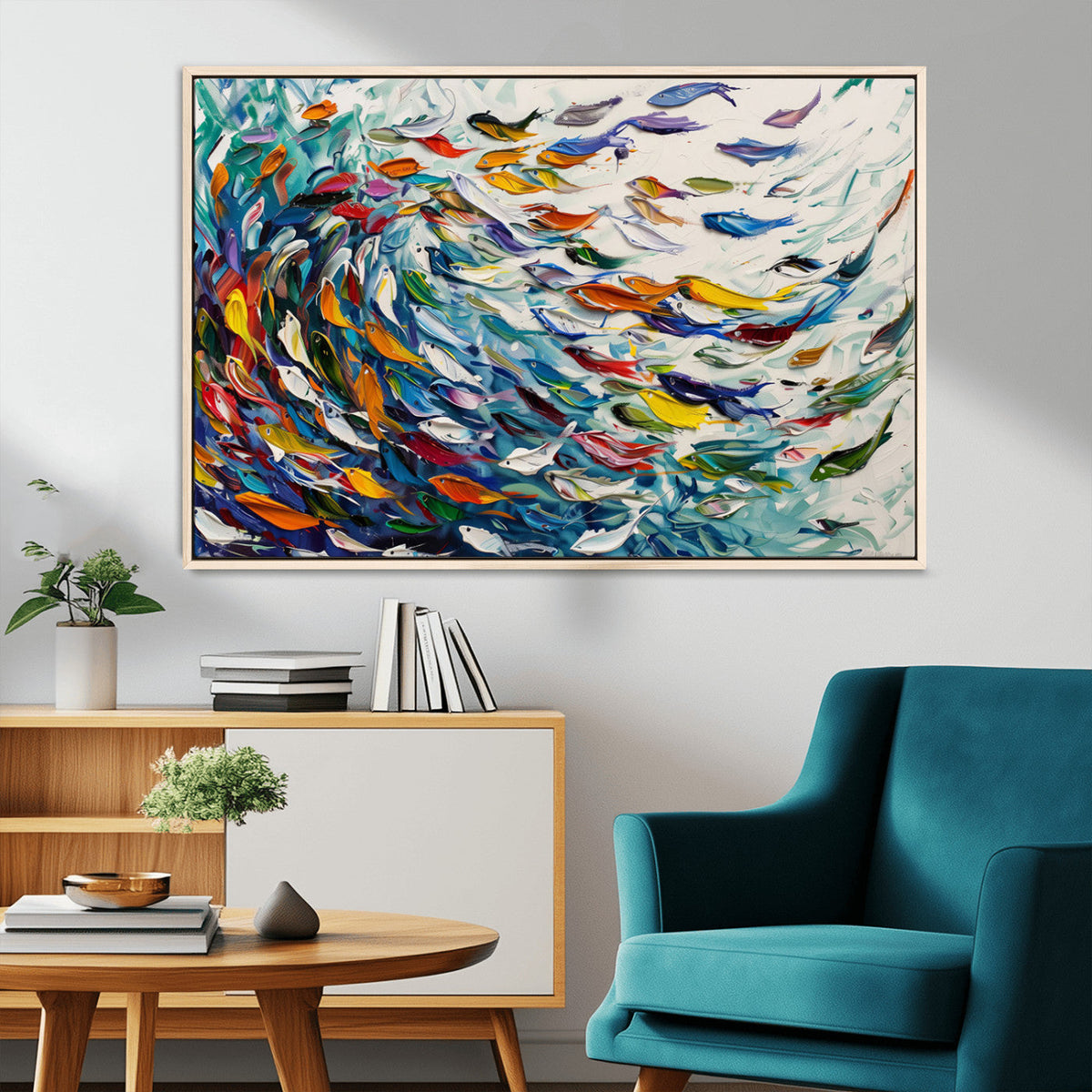 Modern Abstract Fish Shoal Wall Art Canvas Print, Colorful