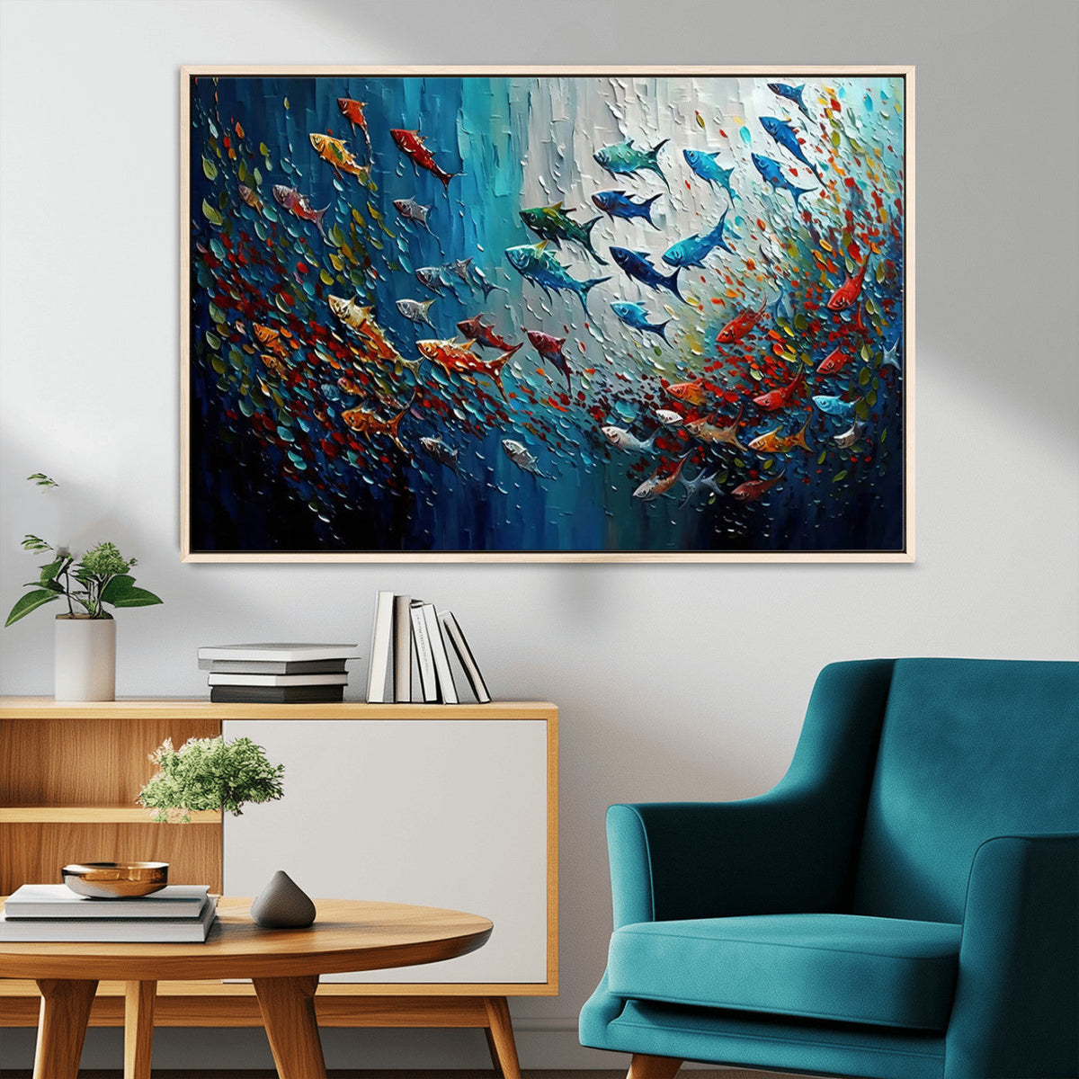 Modern Abstract Fish Shoal Wall Art Canvas Print, Colorful