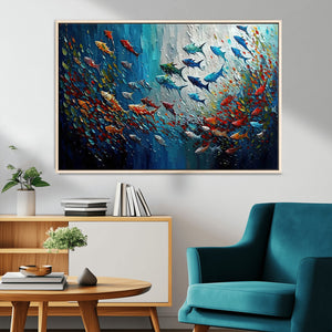 Modern Abstract Fish Shoal Wall Art Canvas Print, Colorful