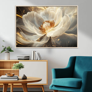 Gold Floral Wall Art Canvas Print, Framed Modern Flower Art