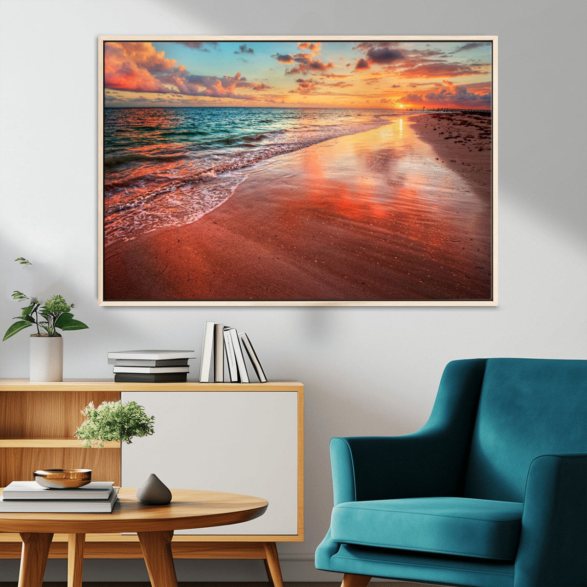 Sunset Beach Wall Art | Ocean Canvas Print | Coastal Wall