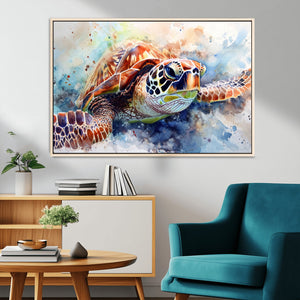 Watercolor Sea Turtle Wall Art Canvas Print - Vibrant Ocean