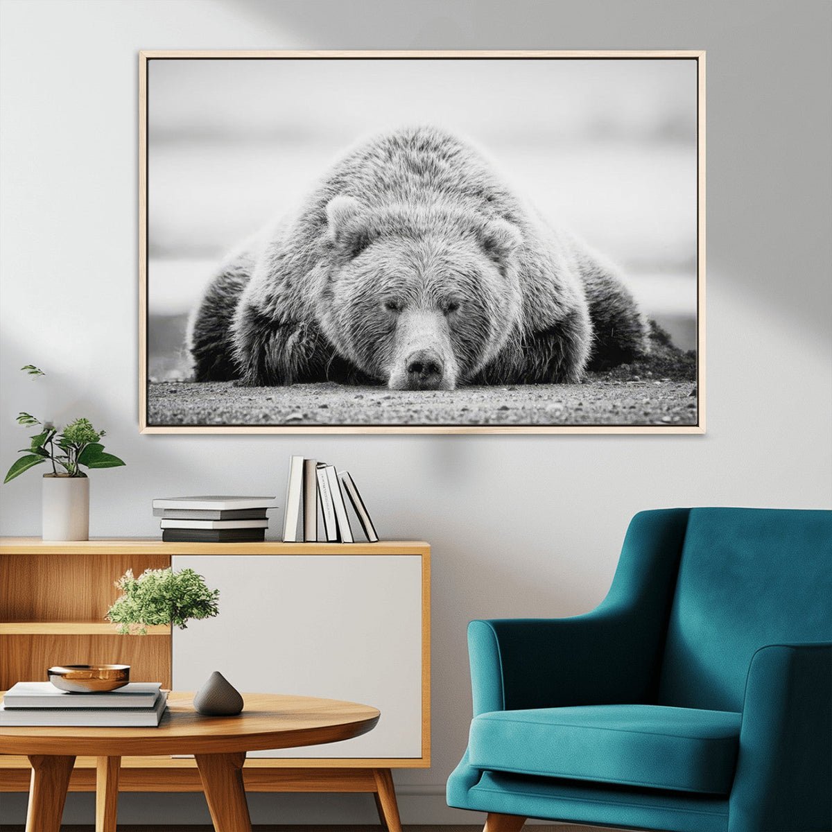 Resting Grizzly Bear Wall Art Canvas Print – Majestic Lazy